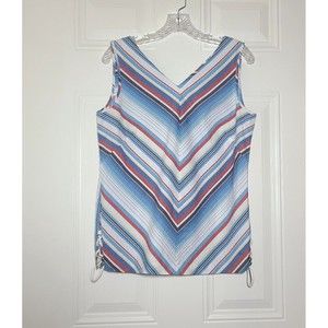 Brooks Brothers Top Womens Size 8 Sleeveless Lace Up Side Striped V-Neck Cotton